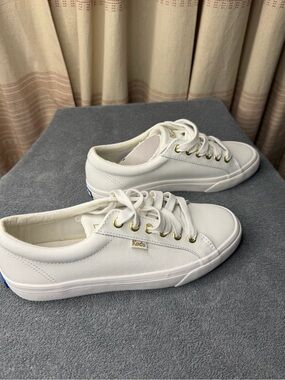 Keds White Low-Top Sneakers with Gold Eyelets